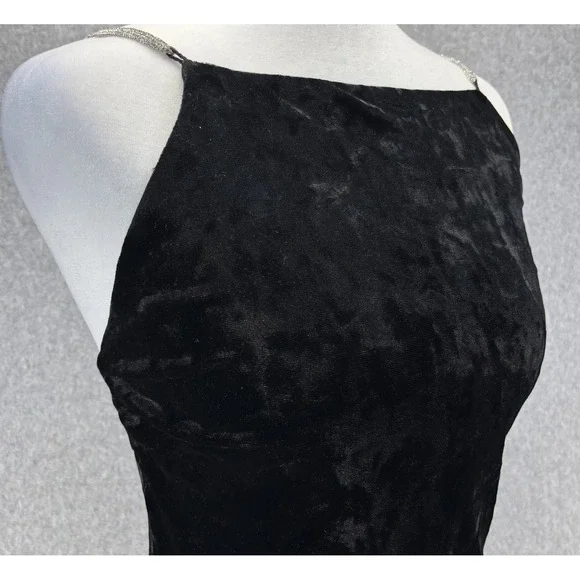H&M Black Velour Rhinestone Strap Midi Dress Open Back Formal‎ Cocktail M - Picture 8 of 14